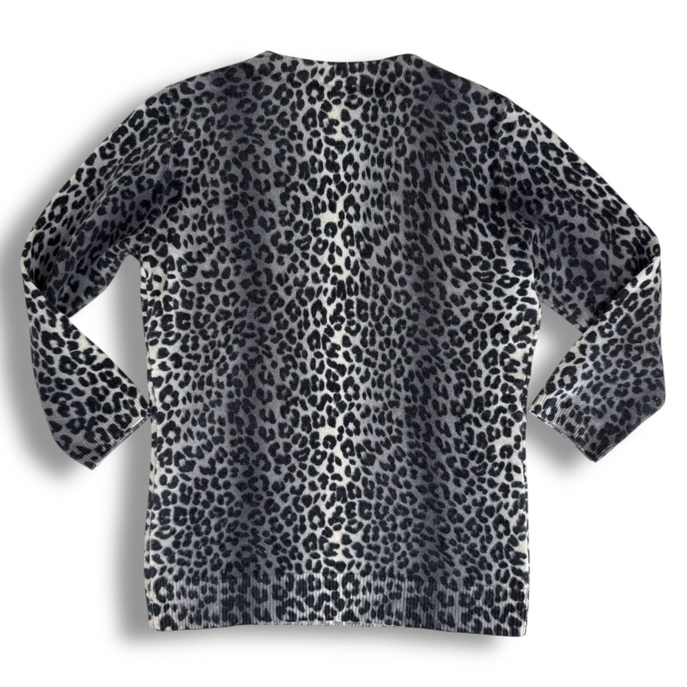 Talbots Pure Cashmere Leopard Print Sweater Tan Black 3/4 Sleeve Crew  Sz Sm EUC